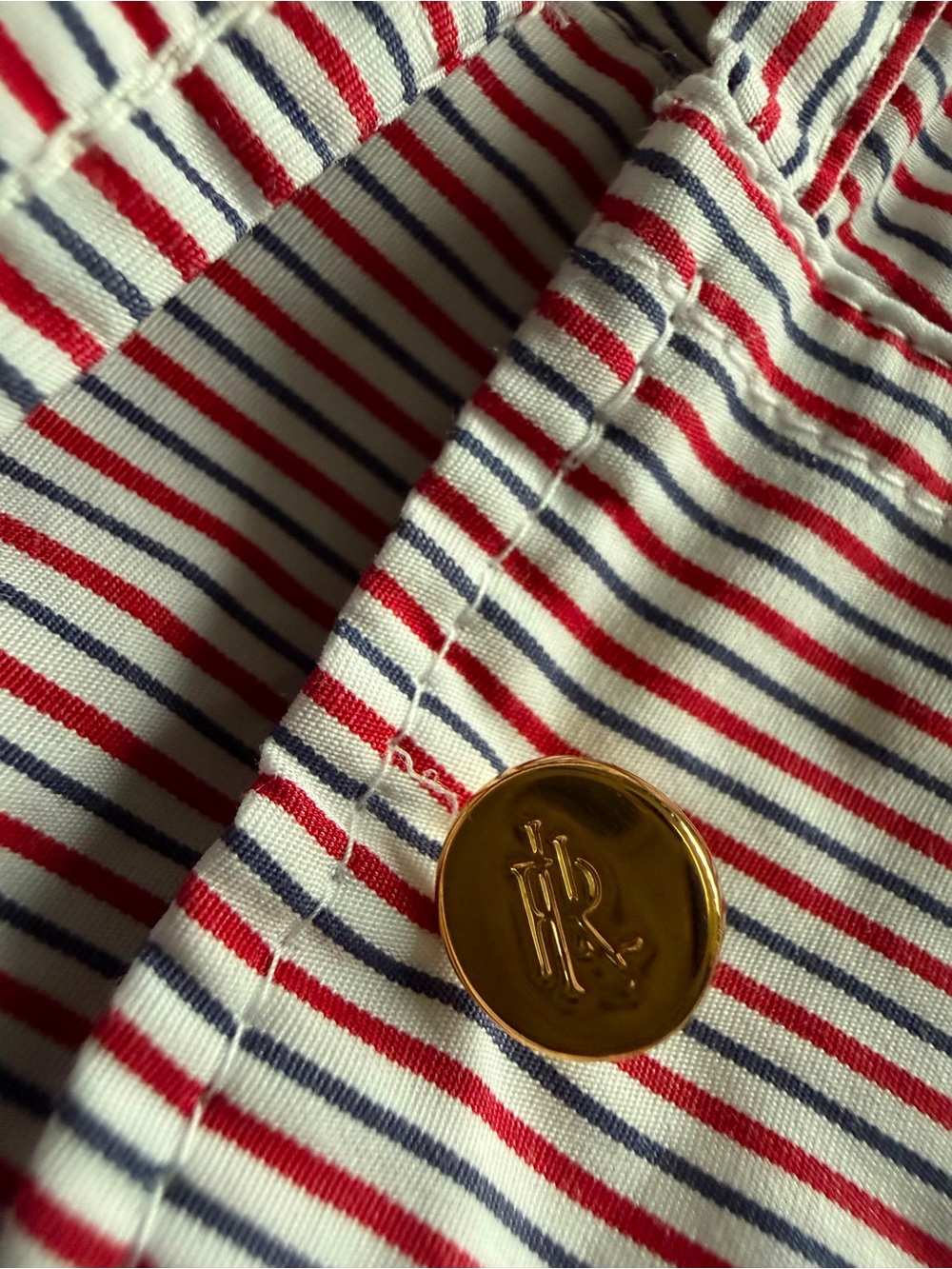 Lauren Ralph Lauren Striped Tie Waist Blouse Cotton White Red Blue M - Picture 5 of 9